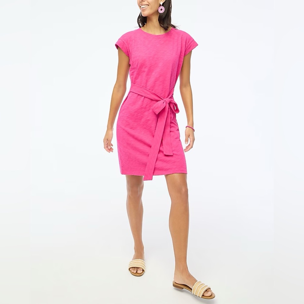 J. Crew Factory short-sleeve tie-waist T-shirt dress in vintage berry color